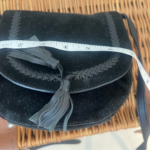 Lucky Brand Mini Saddle Bag Crossbody Black Suede Tassel Adjustable Leather Boho - Picture 11 of 14